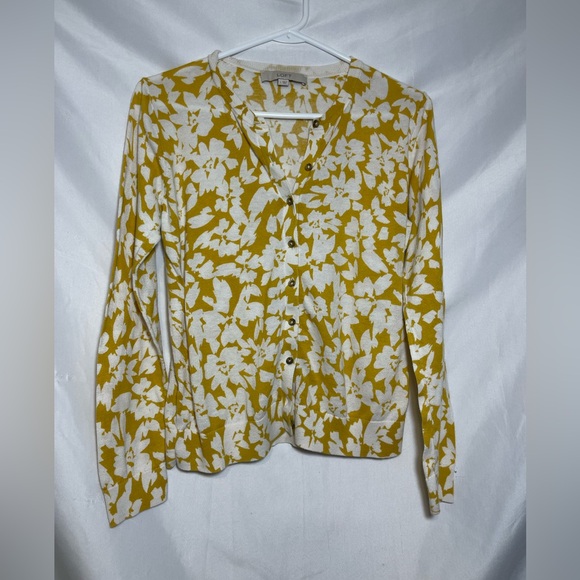 LOFT Tops - Cottagecore LOFT Yellow and Cream Knit Sweater 100% Cotton Spring Cardigan
